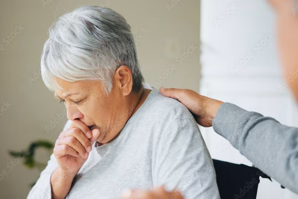 Woman coughing - purchase on July 1