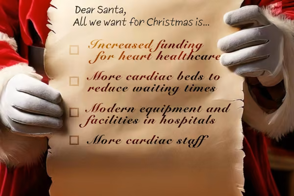 Santa holding a wish list for better cardiac care outcomes in New Zealand
